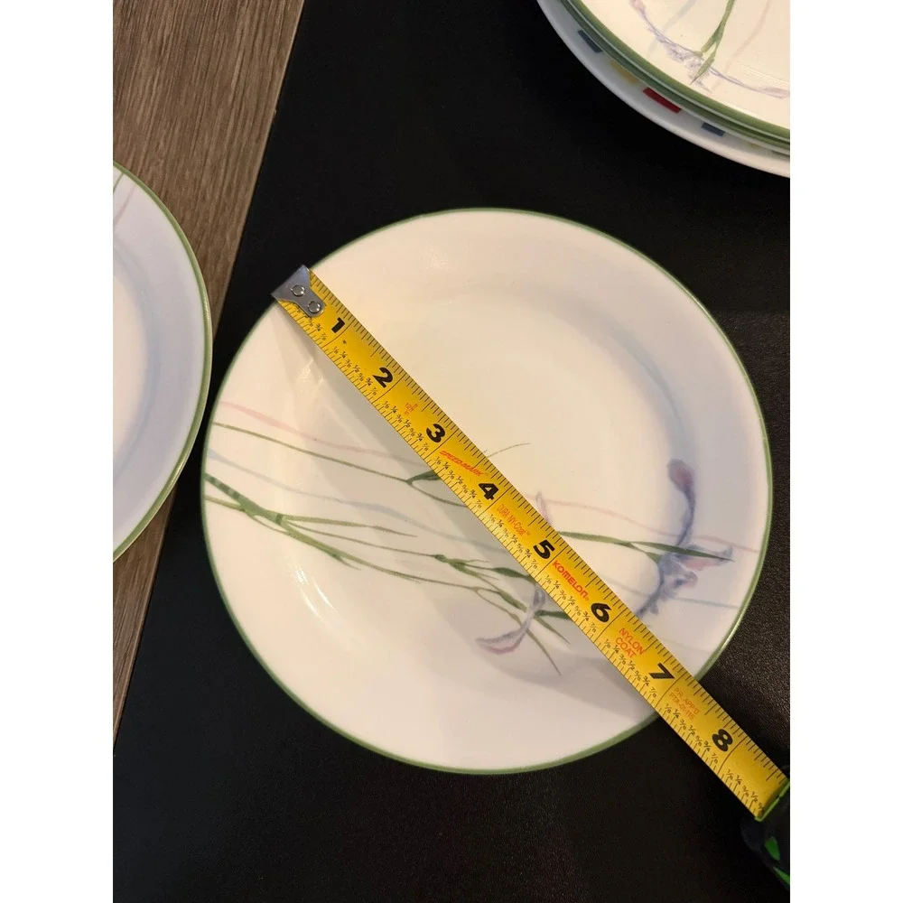 Corelle Iris Bread Butter Plates Set of 2 Purple Floral Green Rim Vitrelle 6.75